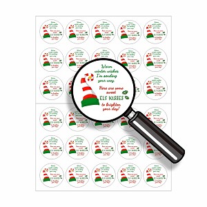 Elf Kisses Christmas Class Treats  Round Dot Stickers