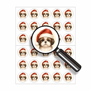 Christmas Shih TZU Dog Puppy Round Dot Stickers Set