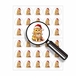 Orange Christmas Cat in Lights Round Dot Stickers Set