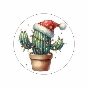Christmas Cactus Western Round Dot Stickers Set