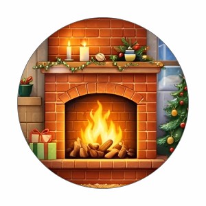 Indoor Fireplace with Firewood  Round Dot Stickers Set