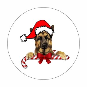 Christmas Dog German Shepherd Puppy Round Dot Stickers Set