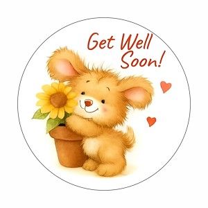 GET Well Soon Bunny Flowers Round Dot Stickers Set