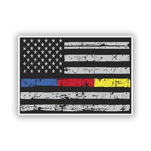 Thin Blue Red Yellow Line Distressed Flag  Precision Cut Decal
