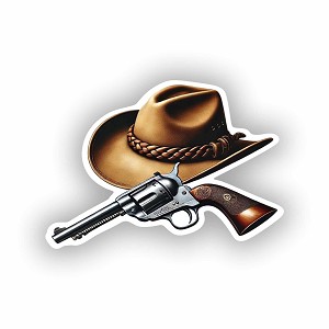 Cowboy Hat and Six-Shooter Revolver Precision Cut Decal